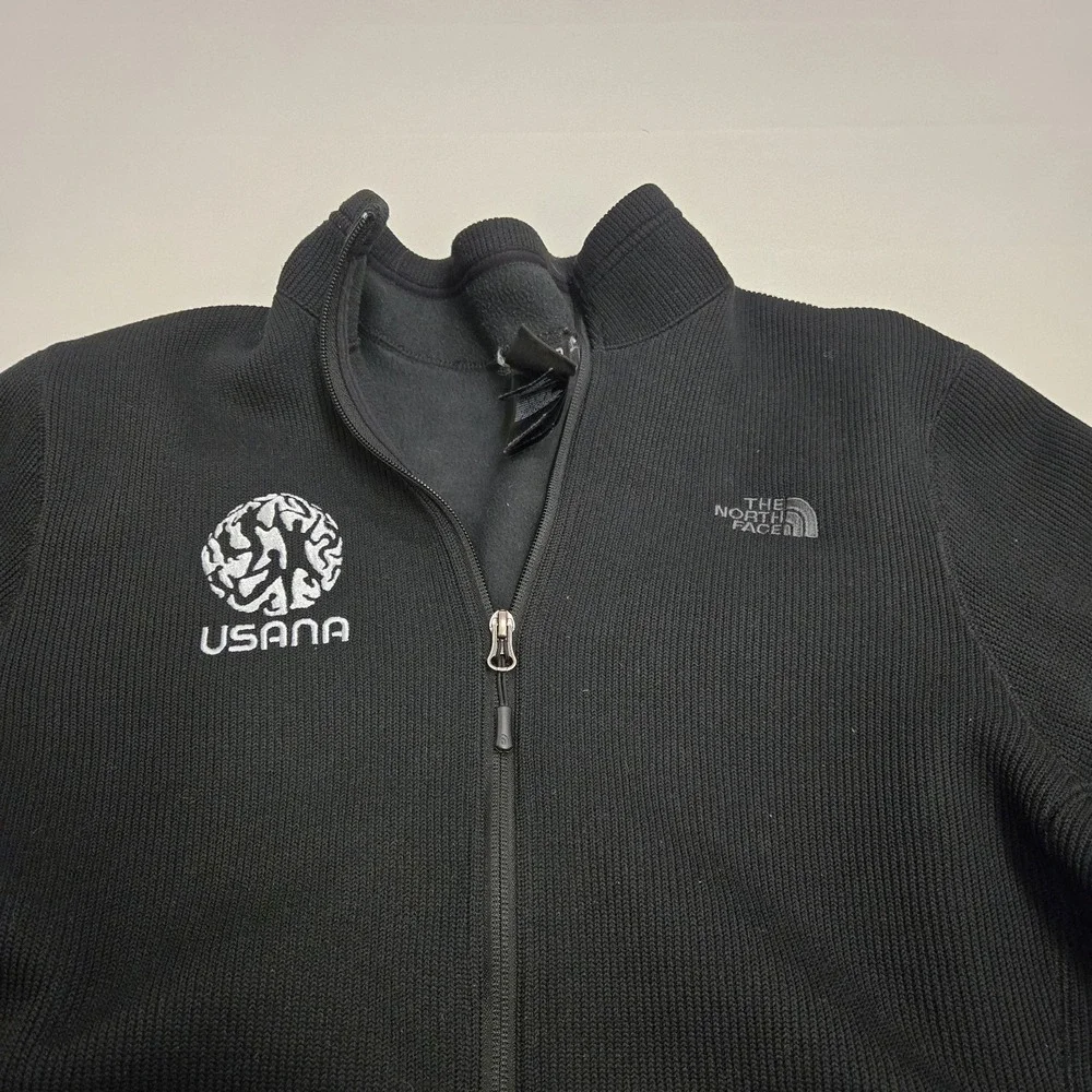 The North Face  Full Zip Knit Sweater Jacket Mens Sz Large Black‎ Ski USANA Poly